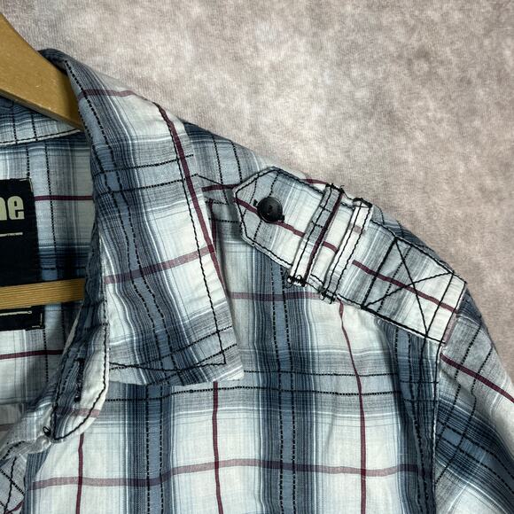 Machine Shirt Mens XL White Gray Long Sleeves‎ Button Casual Pockets Streetwear - Picture 4 of 9